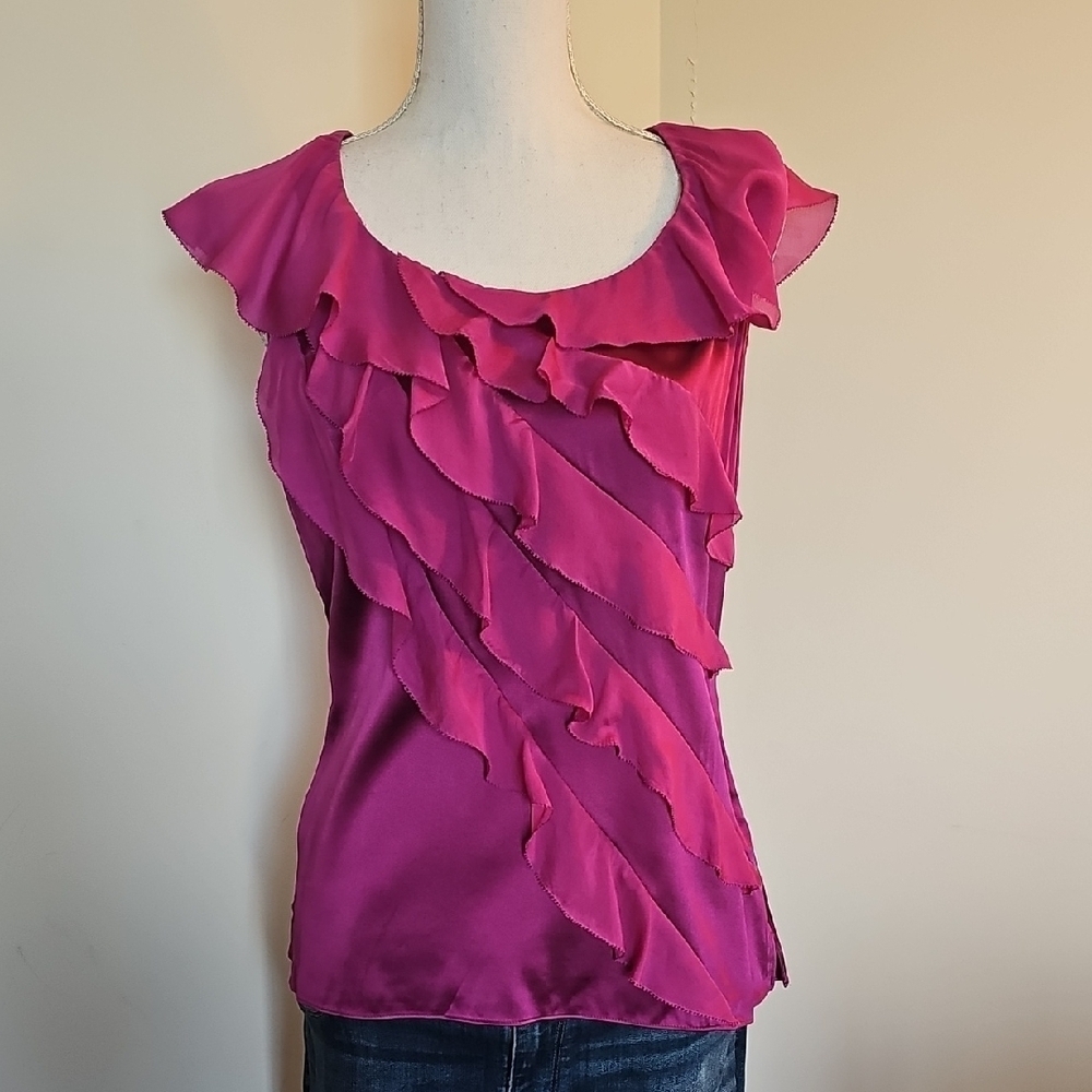 White House Black Market Fuchsia Ruffle Blouse